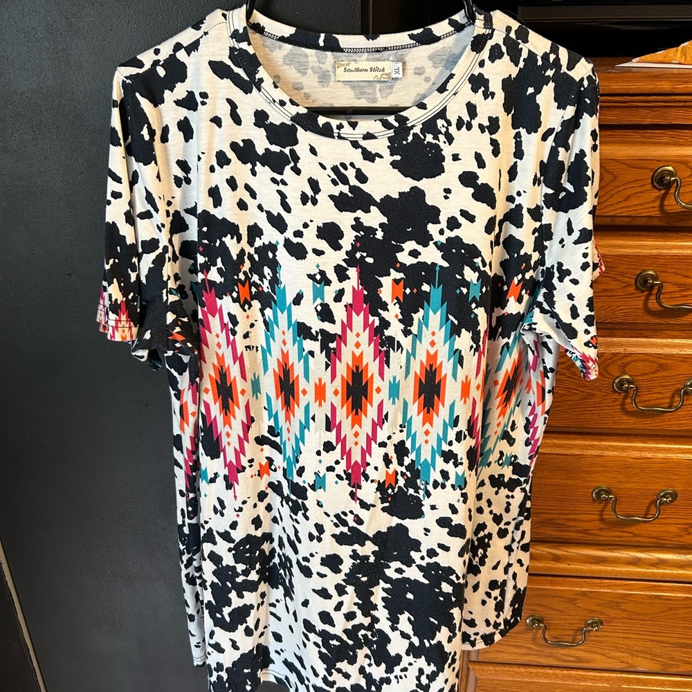 Unique Cow Print w/Aztec Design Top